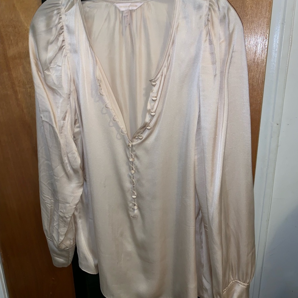 Rebecca Taylor silk charmeuse top in champagne.